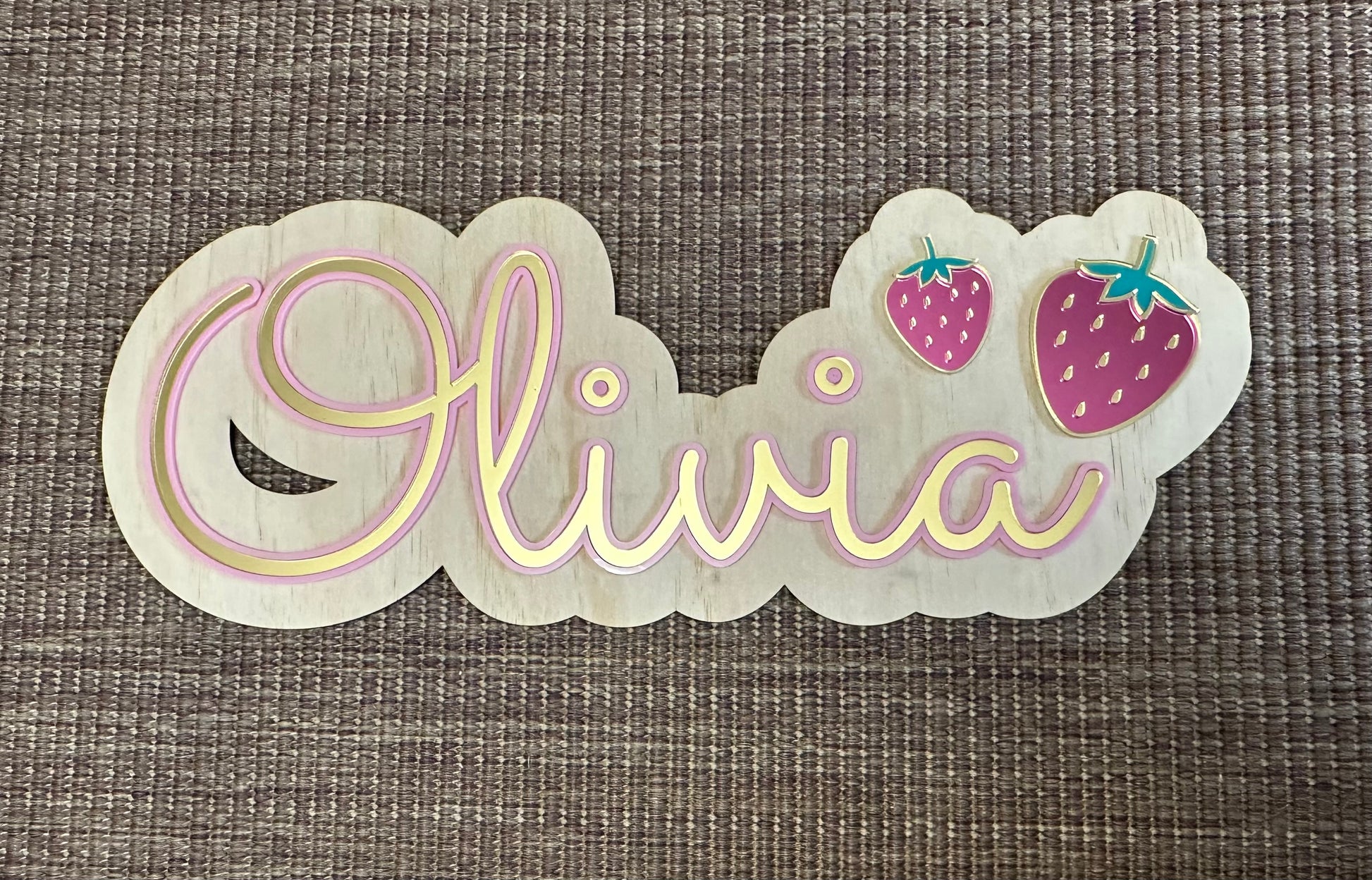 Personalised Strawberry Kids Wall Sign – Timber & Acrylic